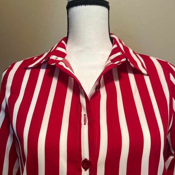 DROIMP Chic Red & White Striped Long Blouse - Size 4/Small - Picture 6 of 13